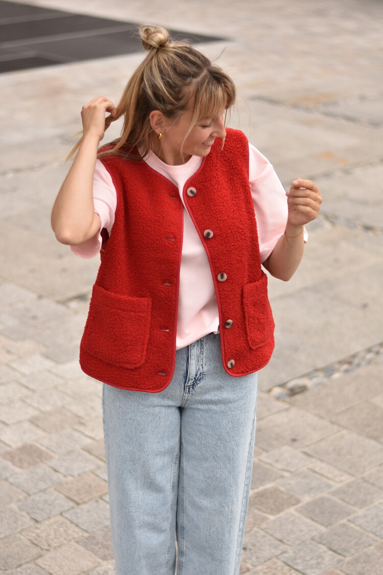 Vila Clothes viada teddy sleeveless vest - red