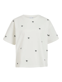 Vila Clothes vimonie t-shirt bow embroidery - white