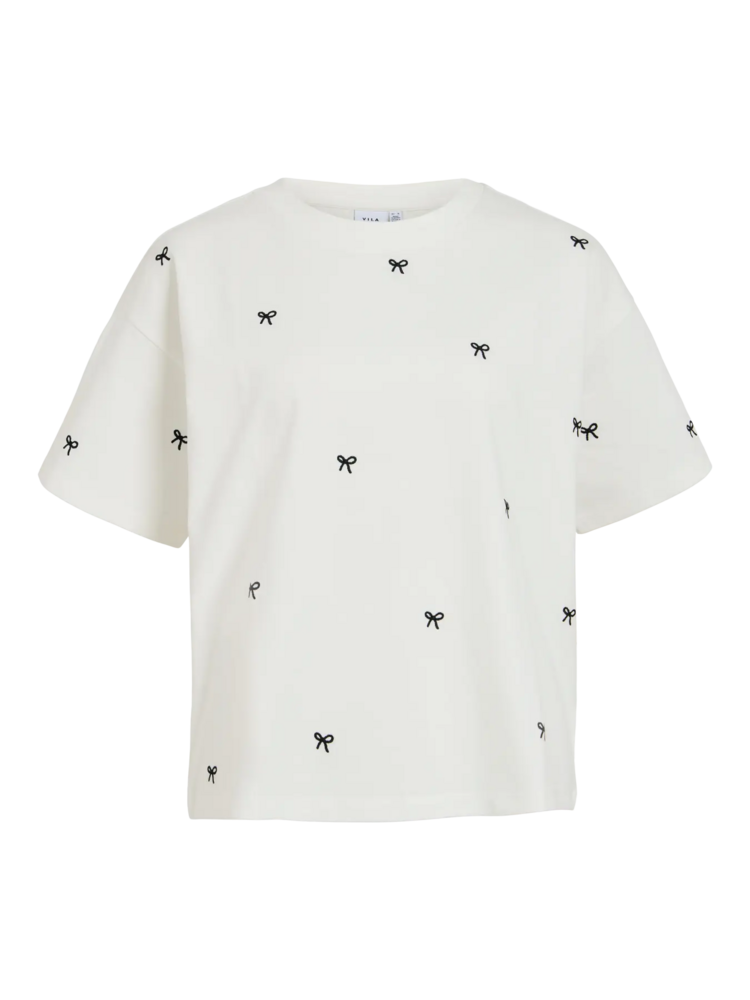 Vila Clothes vimonie t-shirt bow embroidery - white
