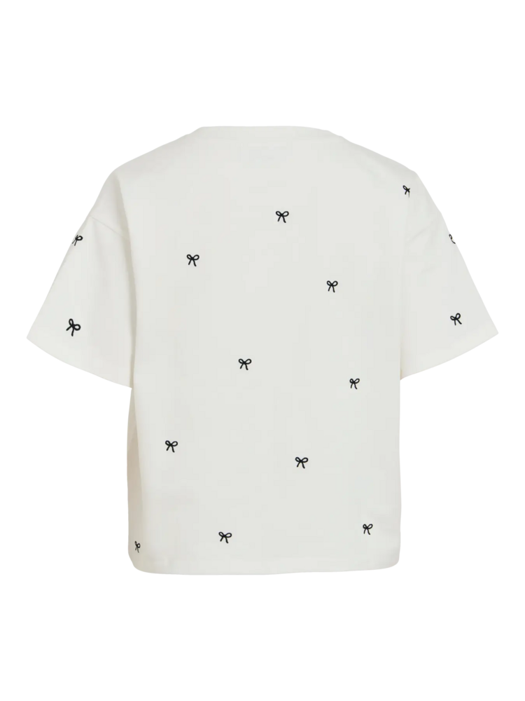 Vila Clothes vimonie t-shirt bow embroidery - white