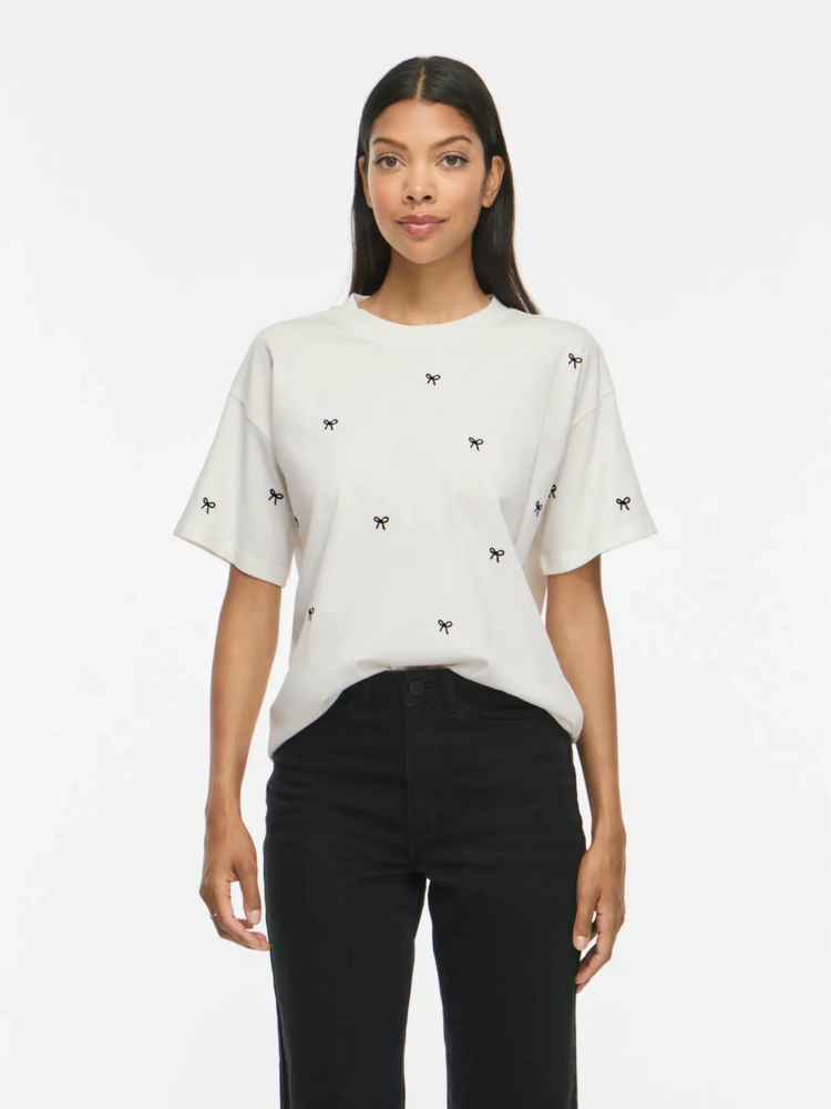 Vila Clothes vimonie t-shirt bow embroidery - white