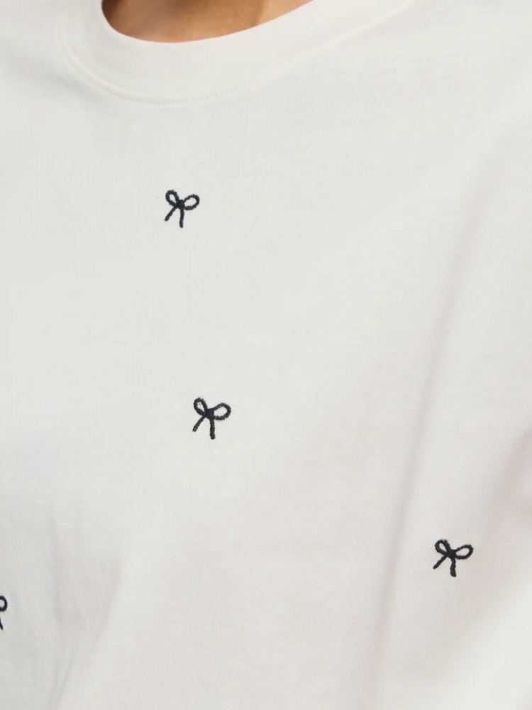Vila Clothes vimonie t-shirt bow embroidery - white