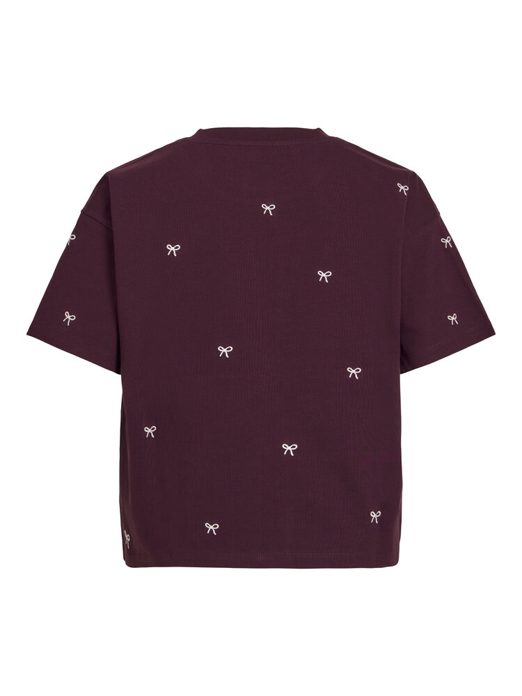 Vila Clothes vimonie t-shirt bow embroidery - burgundy