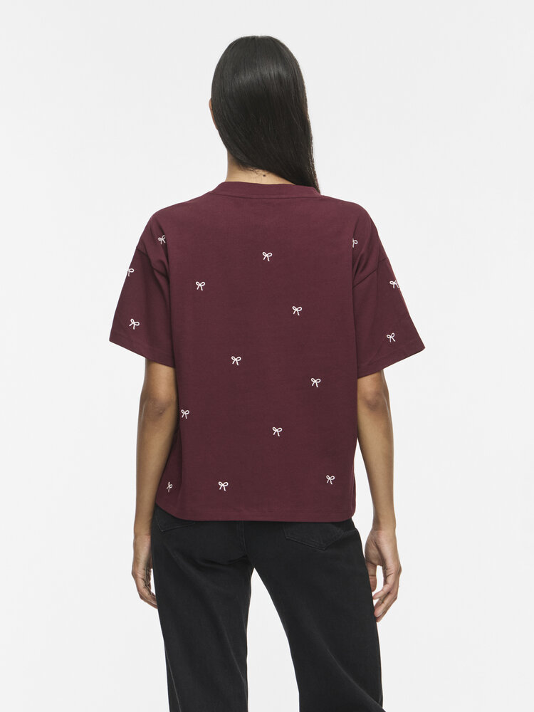 Vila Clothes vimonie t-shirt bow embroidery - burgundy