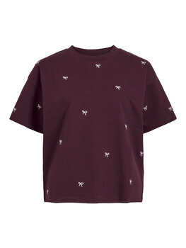 Vila Clothes vimonie t-shirt bow embroidery - burgundy