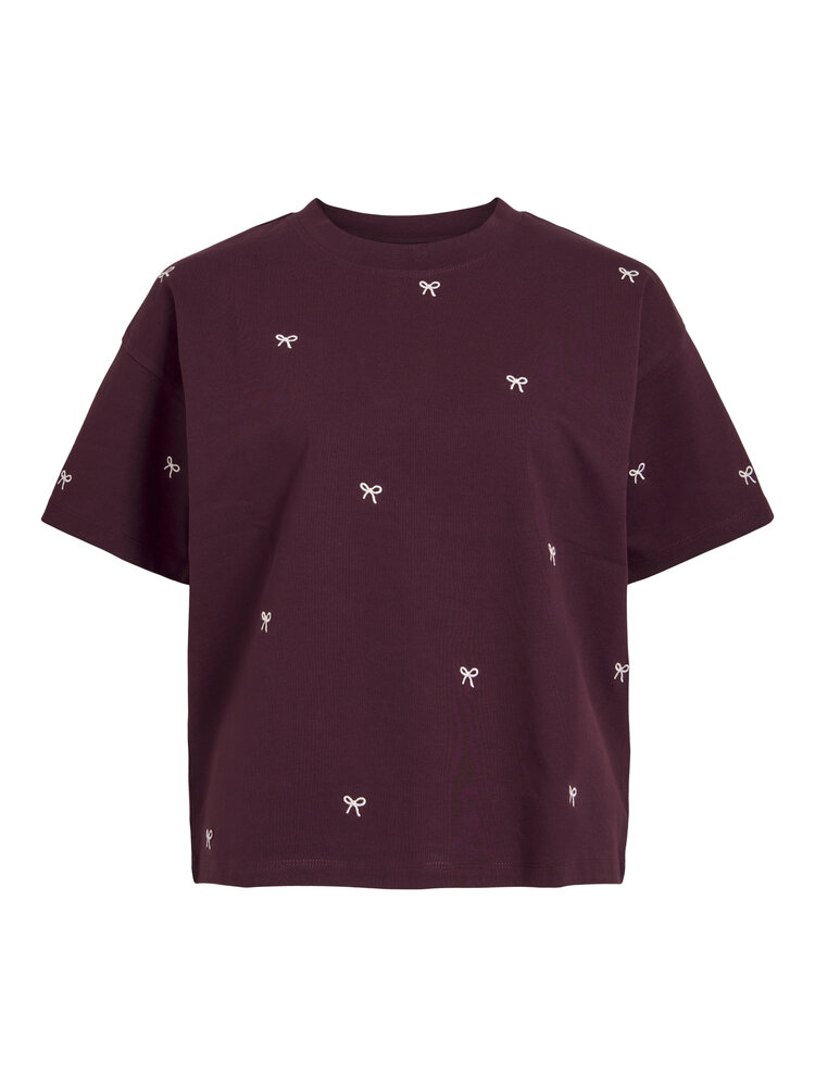 Vila Clothes vimonie t-shirt bow embroidery - burgundy