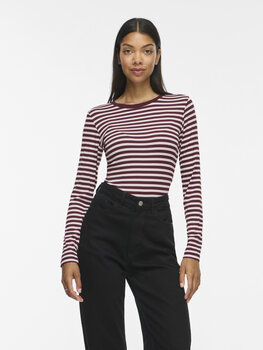 Vila Clothes viavera stripe long sleeve shirt - light pink/burgundy