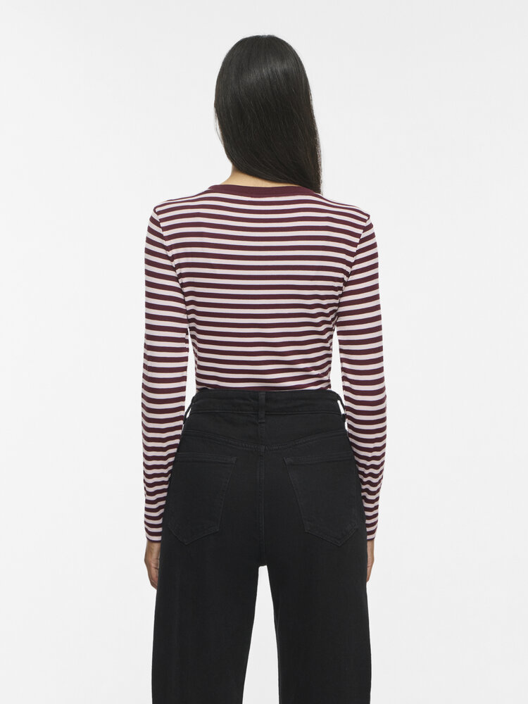 Vila Clothes viavera stripe long sleeve shirt - light pink/burgundy