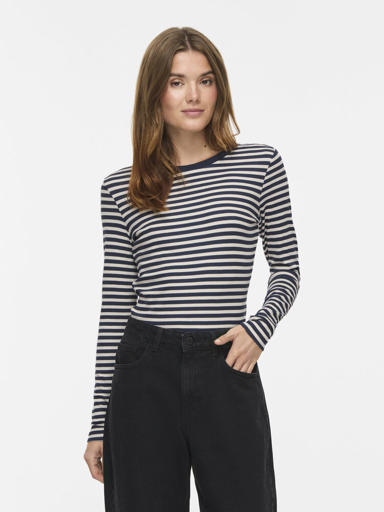 Vila Clothes viavera stripe long sleeve shirt - navy/white