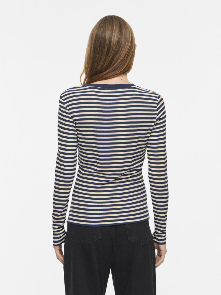 Vila Clothes viavera stripe long sleeve shirt - navy/white