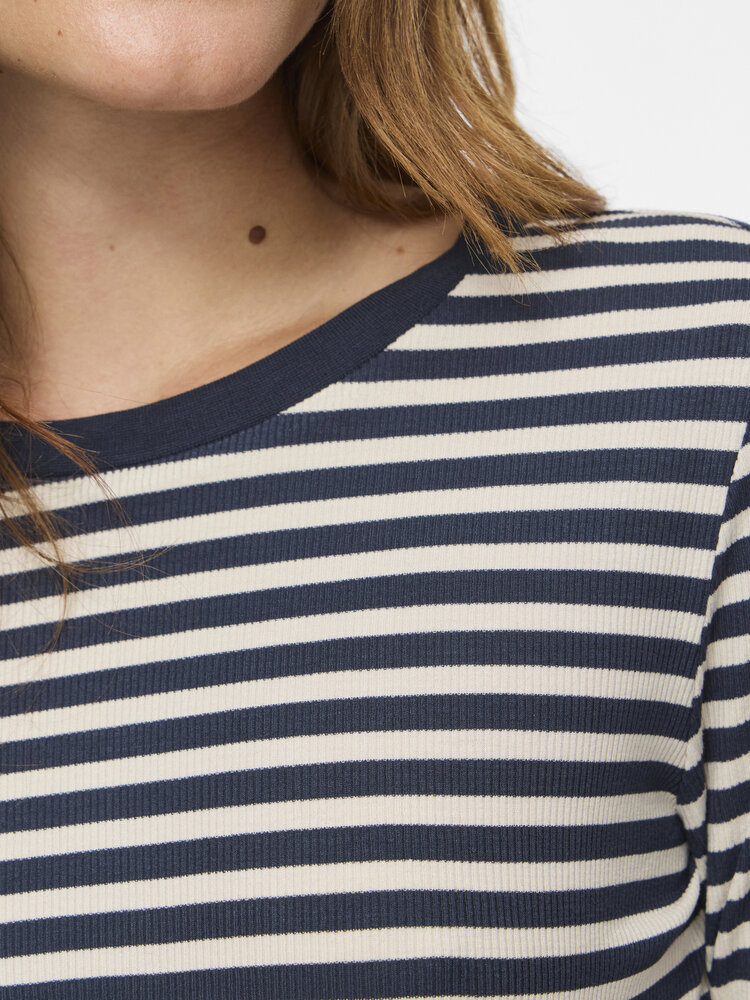 Vila Clothes viavera stripe long sleeve shirt - navy/white