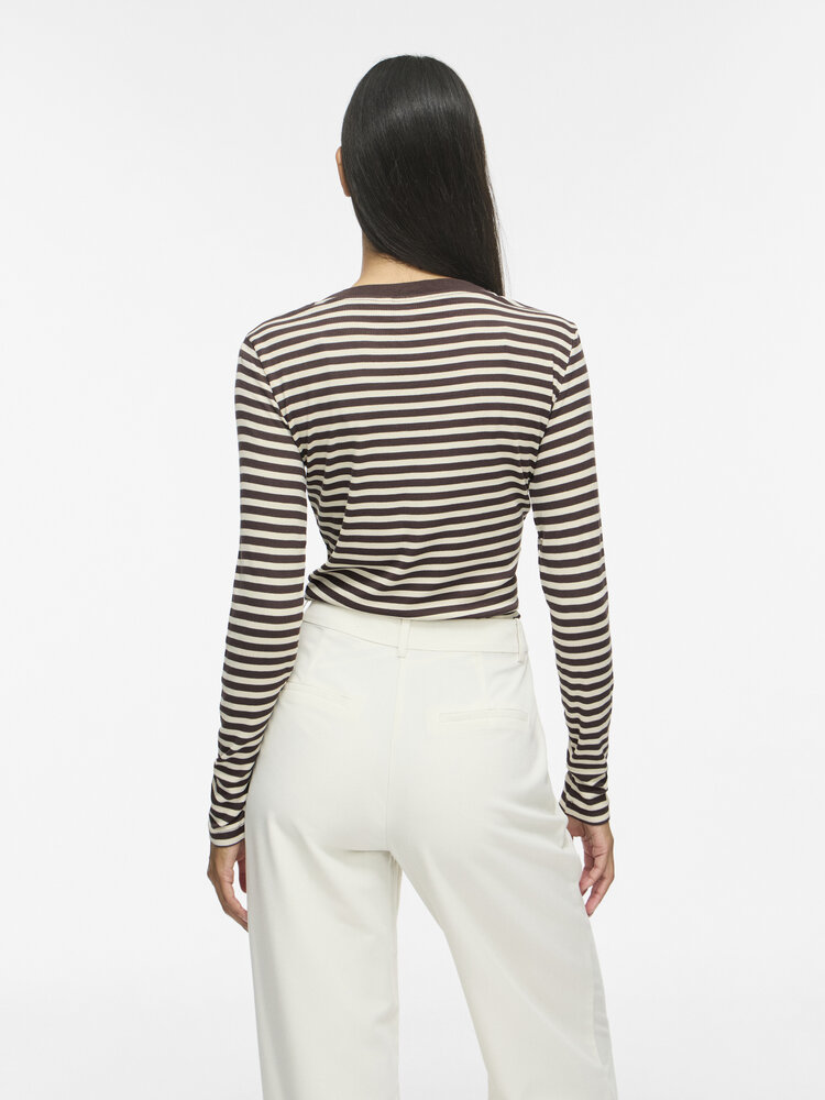 Vila Clothes viavera stripe long sleeve shirt - brown/white