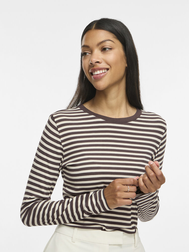 Vila Clothes viavera stripe long sleeve shirt - brown/white