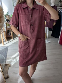 Sillie short sleeve front pockets jeans dress - washed pink