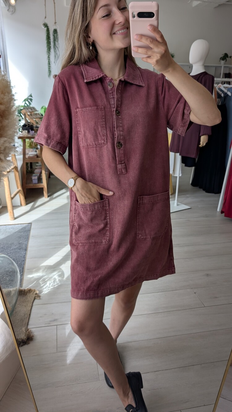 Sillie short sleeve front pockets jeans dress - washed pink