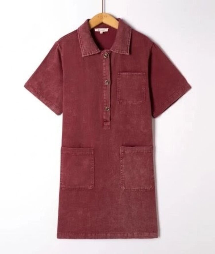 Sillie short sleeve front pockets jeans dress - washed pink