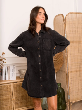 Sillie long sleeve front pocket jeans dress - dark grey