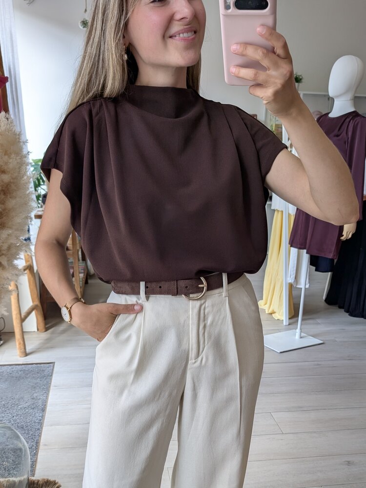 Vila Clothes vimerlano funnelneck pleaded top - brown