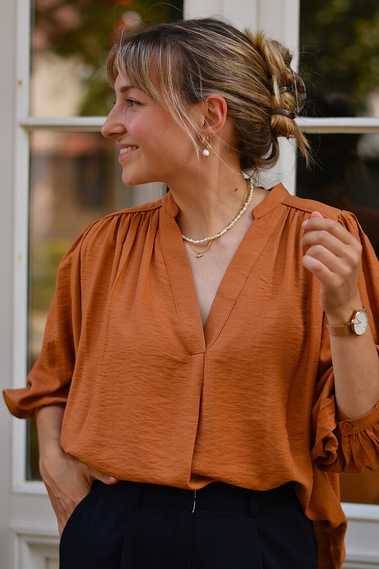 Grace & Mila auriane 3/4 sleeve blouse - camel