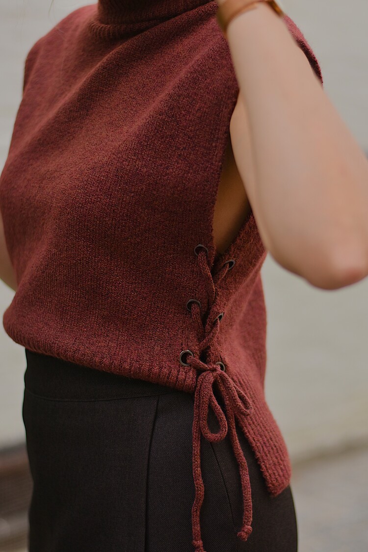 Vila Clothes vilya lace up roll neck debardeur - burgundy