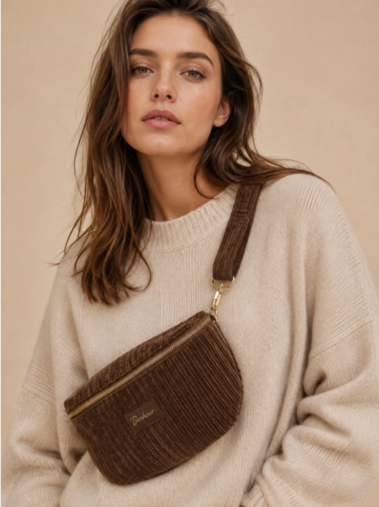 Sillie velvet bumbag - brown/beige