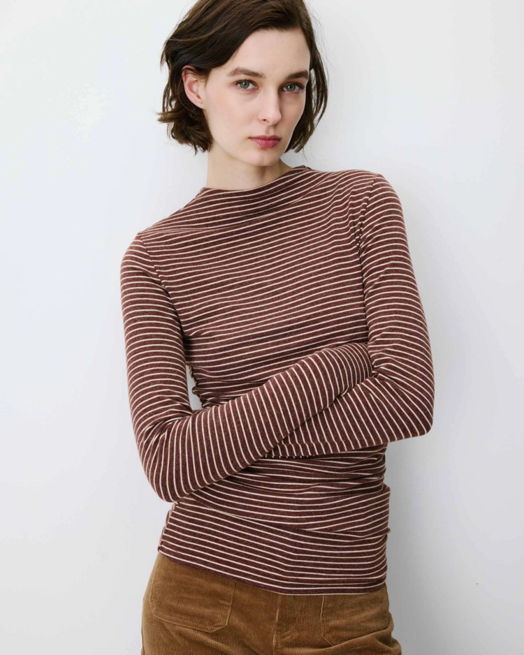 Grace & Mila aralee crew neck longsleeve - burg/white stripes