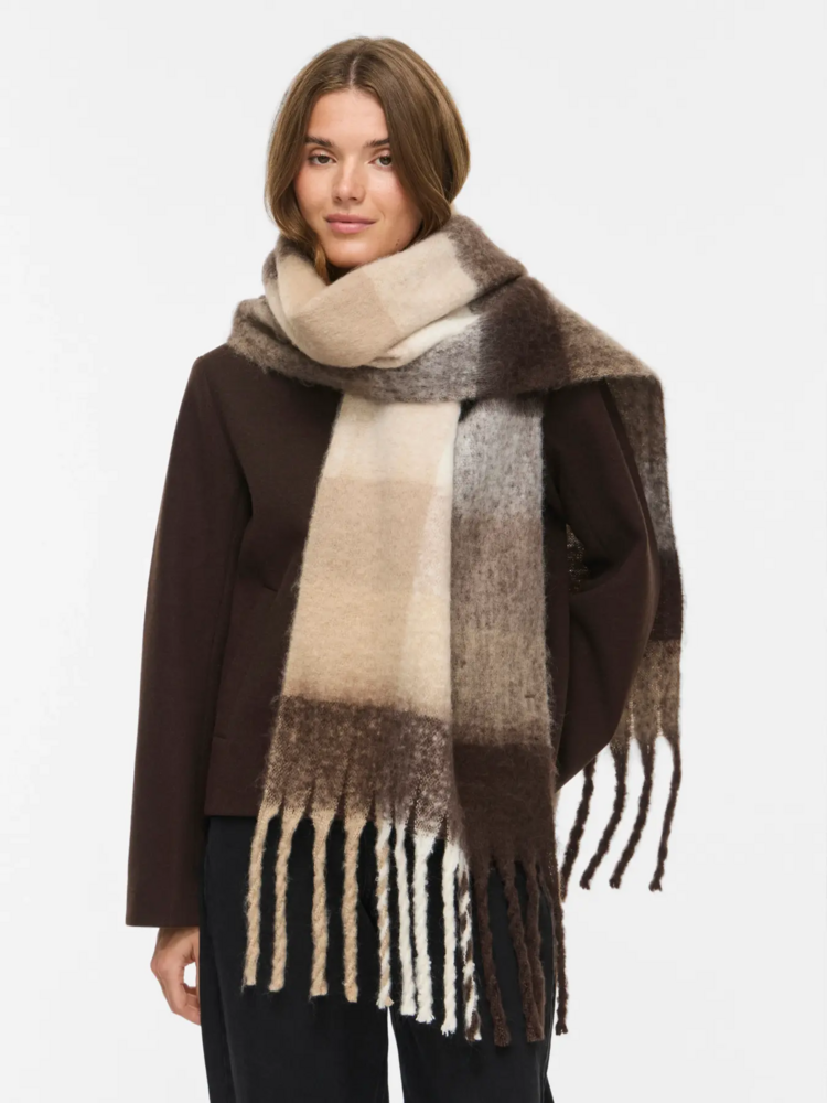 Vila Clothes vifabla knit checked scarf - brown/beige