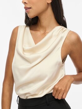 Vila Clothes Vielmina sleeveless satin top - ecru