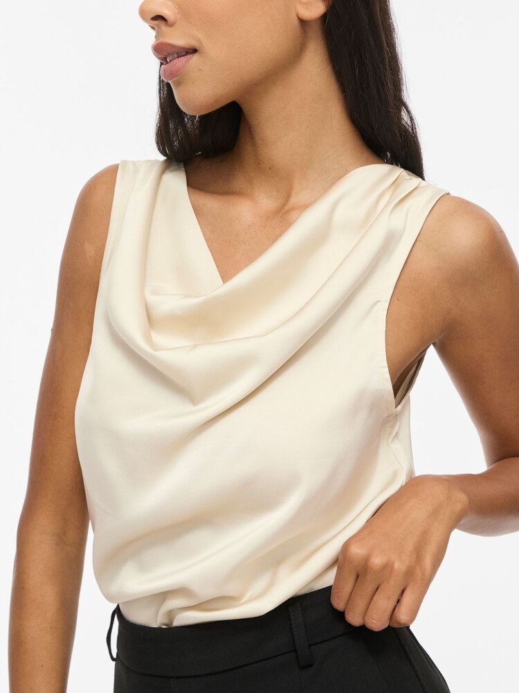 Vila Clothes Vielmina sleeveless satin top - ecru
