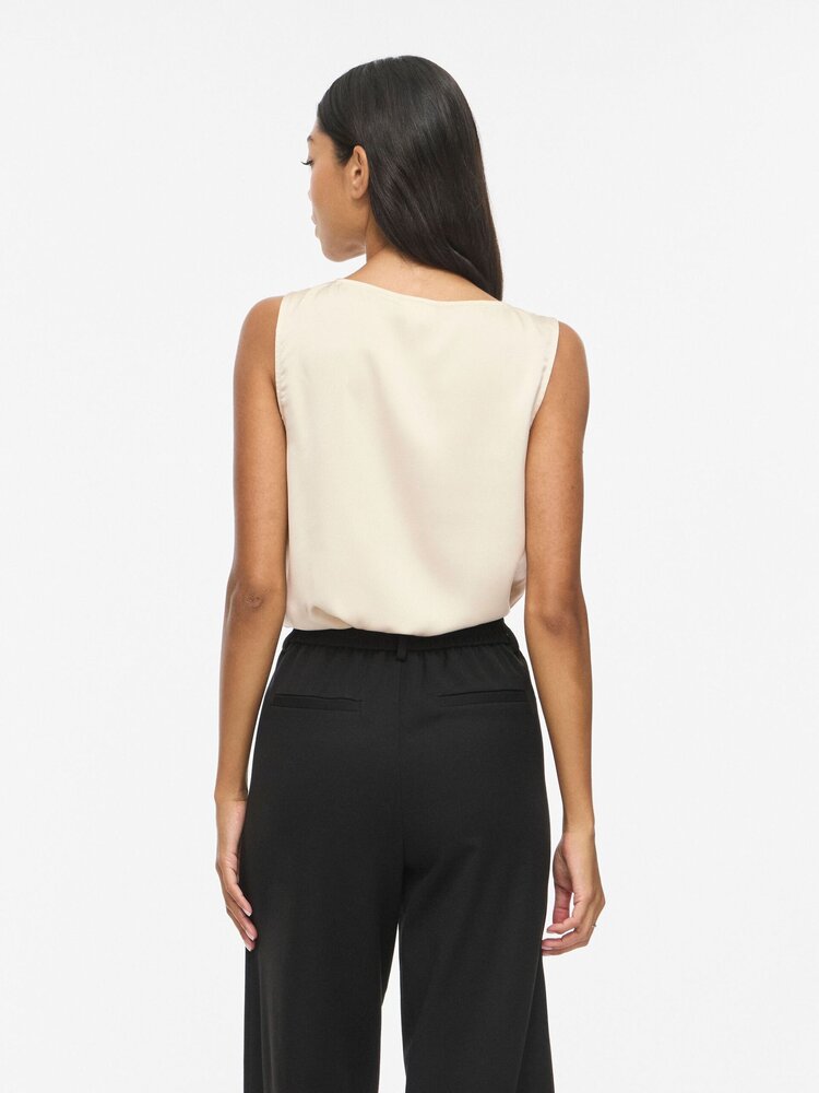 Vila Clothes Vielmina sleeveless satin top - ecru