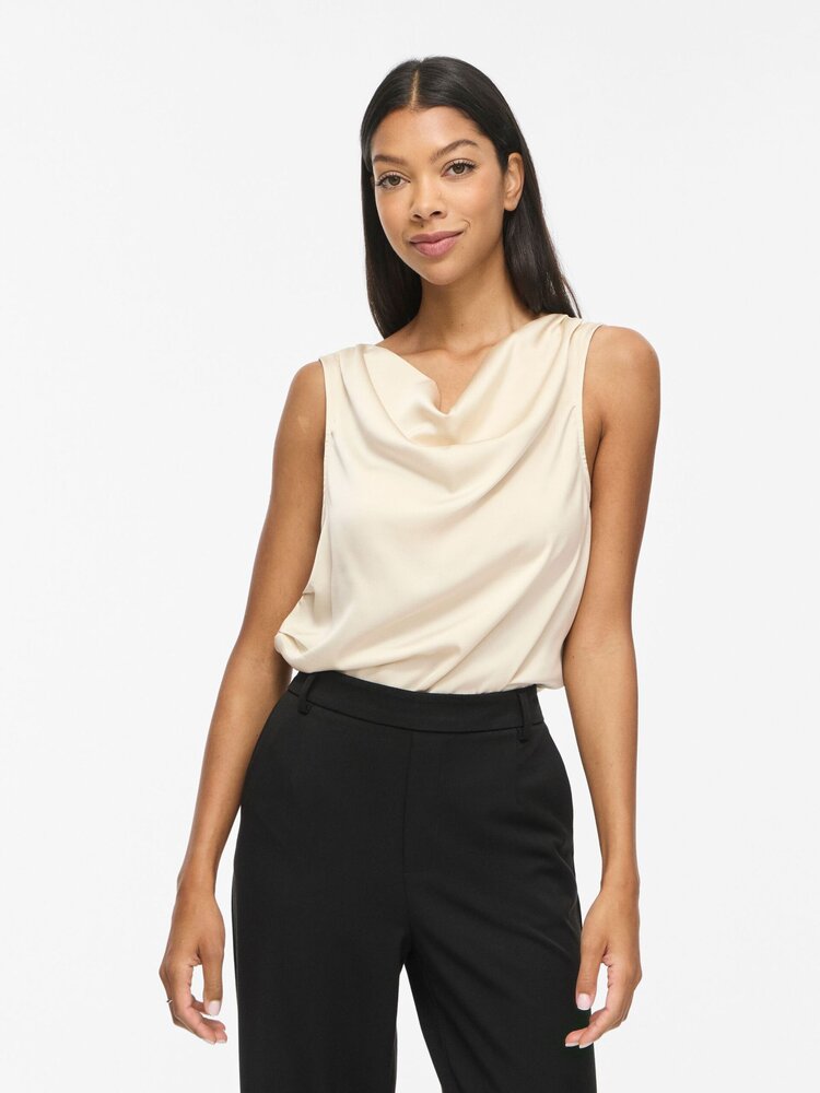 Vila Clothes Vielmina sleeveless satin top - ecru