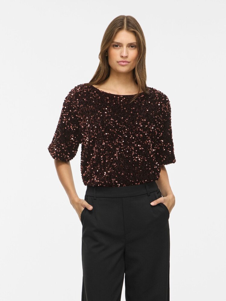 Vila Clothes vifaith midi sequin top - plum