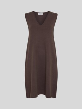 Moss Copenhagen agatha knit v-neck dess - brown