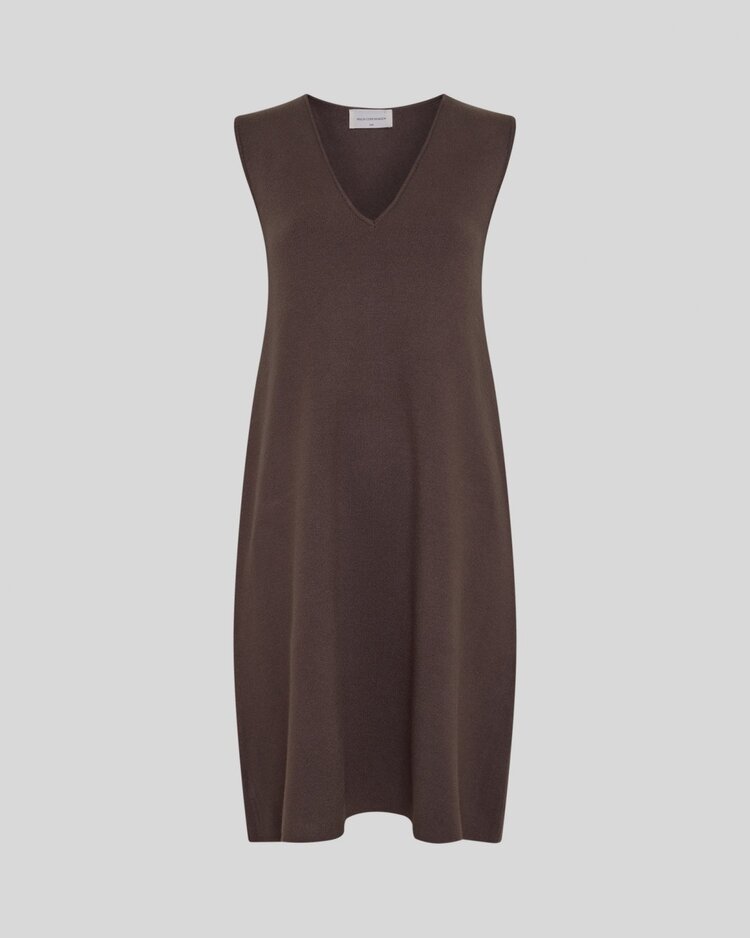 Moss Copenhagen agatha knit v-neck dess - brown