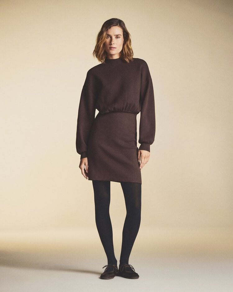 Moss Copenhagen Lare  balloon sleeve knit dress - brown