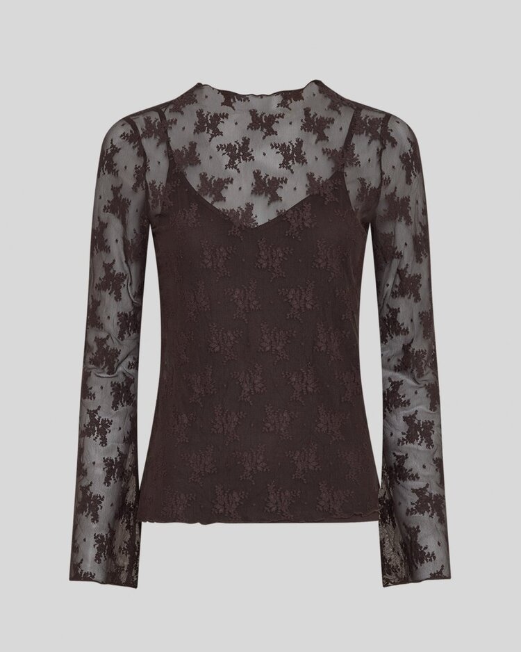 Moss Copenhagen zoe sheer embroidered top - brown