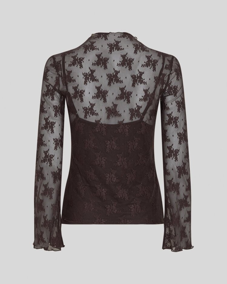 Moss Copenhagen zoe sheer embroidered top - brown