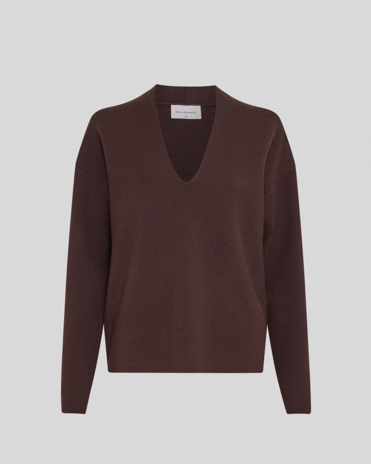 Moss Copenhagen lare v-neck pullover - brown