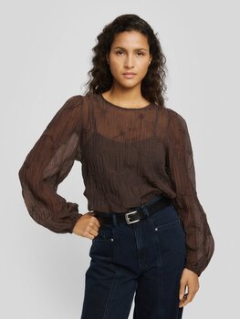 Moss Copenhagen carolina crêpe embroidered blouse - brown