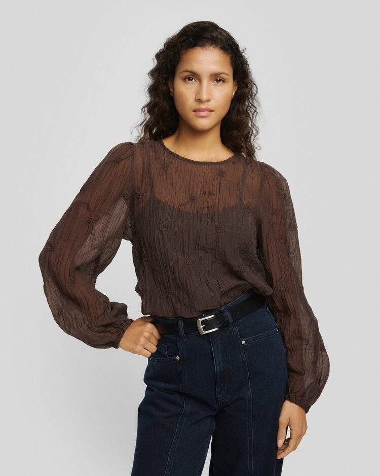 Moss Copenhagen carolina crêpe embroidered blouse - brown