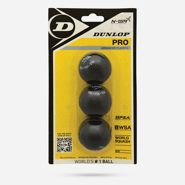 Dunlop Pro Squashbal 2 Gele Stippen 3 Bal Blister
