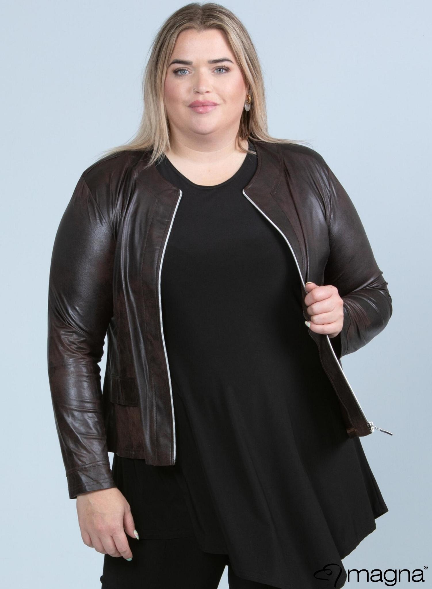 Magna Magna K-31 jasje leatherlook stretch donkerbruin