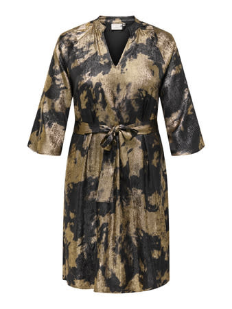 ONLY CARMAKOMA CARDIXIE 3/4 V-NECK BLK DRESS AOP