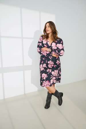 ONLY CARMAKOMA CARLINKA LIFE LS V-NECK BLK DRESS AOP