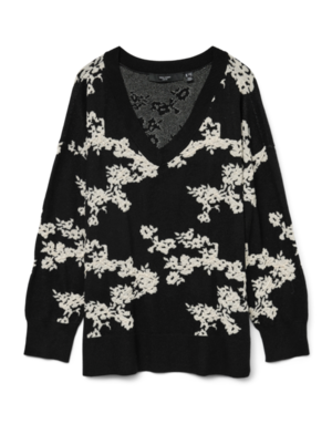 Vero Moda Curve VMCNANCY LS V-NECK LONG PULLOVER BOO CUR