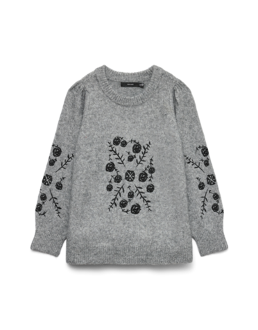 Vero Moda Curve VMCJUTA LS O-NECK EMBRODERY PULLOVER CUR