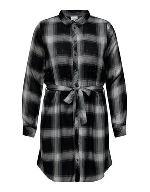ONLY CARMAKOMA CARRILEY LIFE LS RHINEST CHECK DRESS WVN