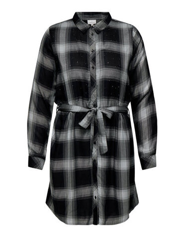 ONLY CARMAKOMA CARRILEY LIFE LS RHINEST CHECK DRESS WVN