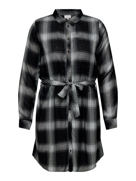 ONLY CARMAKOMA CARRILEY LIFE LS RHINEST CHECK DRESS WVN
