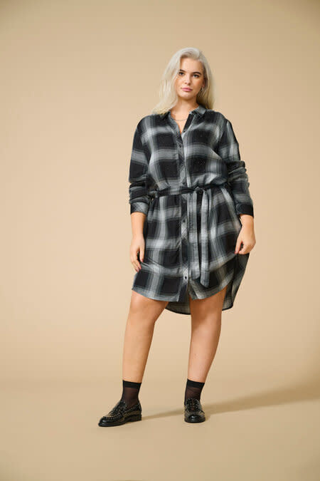 ONLY CARMAKOMA CARRILEY LIFE LS RHINEST CHECK DRESS WVN